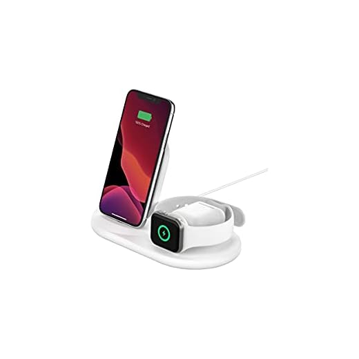 Belkin Caricabatteria wireless 3 in 1, stazione di ricarica wireless da 7,5 W per iPhone, Apple Watch ed AirPods, dock di ricarica wireless per iPhone 15, 14, Apple Watch, AirPods e altri - Bianco