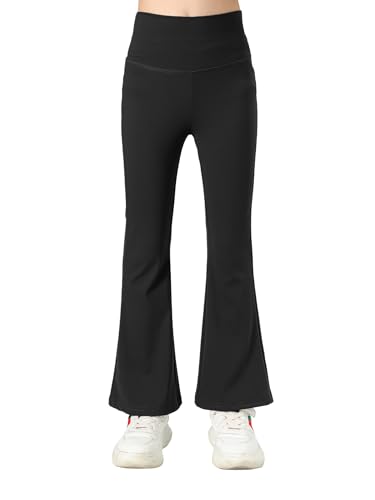Image of KISLOVE Girls Flared Legging High Waist Strentchy Bootcut Pants Full Length Bell Bottoms Kids Dance Yoga Athletic Trousers Black, 12-13 Years