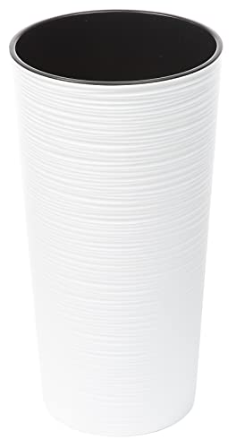 Tymar Pot de fleurs avec insert, pot de fleurs en plastique, cache-pot, jardinière, grand, forme ronde, aspect ciseau, pour intérieur et extérieur, jardin, balcon, terrasse, maison (Blanc brillant, ø