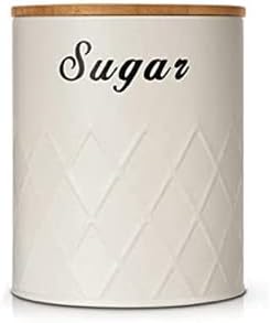 JJA Kitchen Storage Canister Set of 5 Pcs, Tea, Coffee, Sugar, Bread and Biscuit, Tin Jar with Bamboo Lid, Kitchenware for Avid Tea & Coffee Drinkers (White)