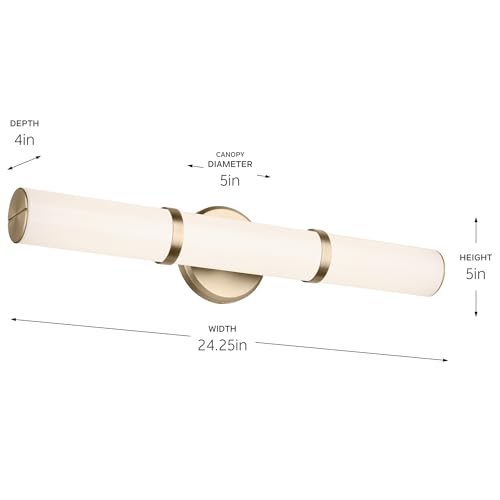 Image of Kichler Rosh 24.25 inch LED Bathroom Vanity Light Fixture with White Glass in Champagne Bronze, Modern Minimalist Bath Bar for Mirror, Dimmable (24.25 inch W x 5 inch H), 55188CPZLED