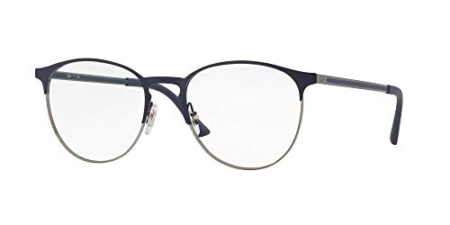 Ray-Ban RX6375 Round Prescription Eyeglass Frames, Blue On Gunmetal/Demo Lens, 53 mm