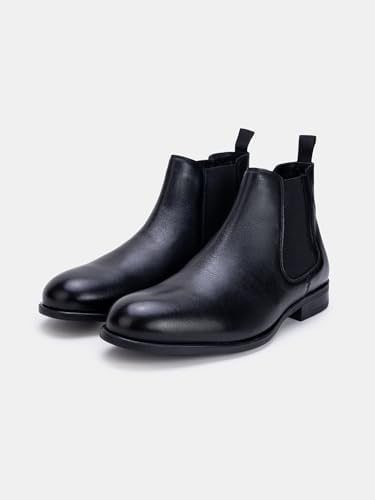 Image of Thomas Crick Men's Chelsea Boots - Black Leather - Classic Formal Ankle Boots for Office & Occasion.