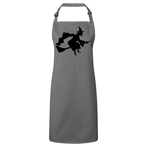 Tablier cuisine gris sorcière balai nez crochu magique Halloween