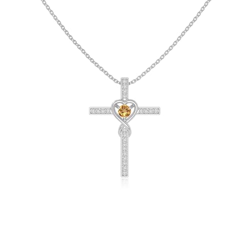 Natural Citrine Infinity Cross Pendant Necklace for Women in Sterling