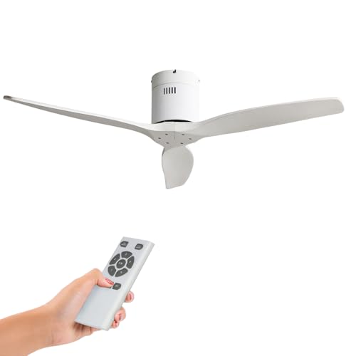 LUMIKING Ventilador de Techo Madera Oscura - Incluye Mando y Temporizador - Funcion Verano/Invierno con 6 Velocidades - 132 cm Silencioso y Moderno (Blanco)