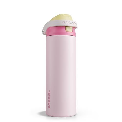 Image of ENCOOL Leakproof Insulated Water Bottle with Straw Dual-Sip Water Bottle Bag-Safe Design for Work, Commute & Gym - Keeps Drinks Cold All Day, 24 oz, Butter Rose