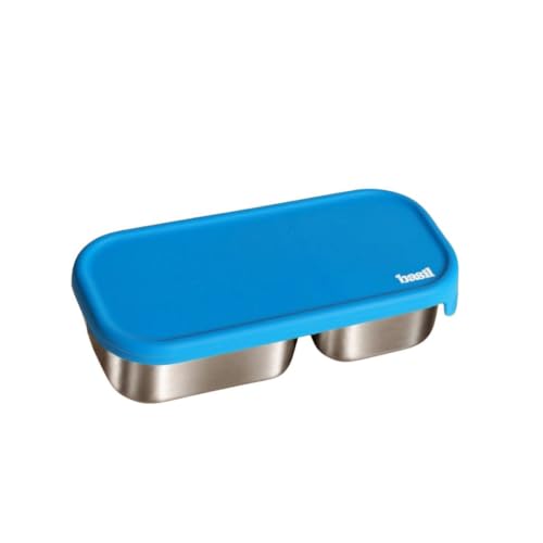 Image of Basil Stainless Steel 2 Compartment Pickle & Dip Container | Chutney Box for Tiffin | Leak Proof Container with Food Grade Silicone Lid | Dip Box for Ketchup & Sauces | School & Office - Blue