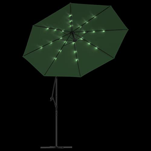 Parasol suspendu LED 300cm CLSDRZC vert avec manivelle pour terrasse