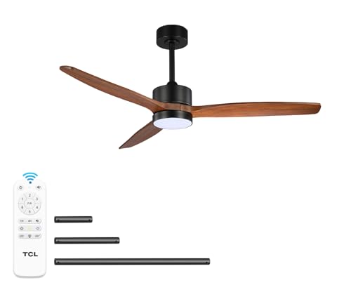 Image of TCL Ceiling Fans with Light and Remote: 60 inch 3 Wooden Blades 3 Dimmable LED Fan for Room Indoor Modern Farmhouse Decor - 6 Speed Memory DC Reversible Fan Lights (Walnut, 60 Inch)