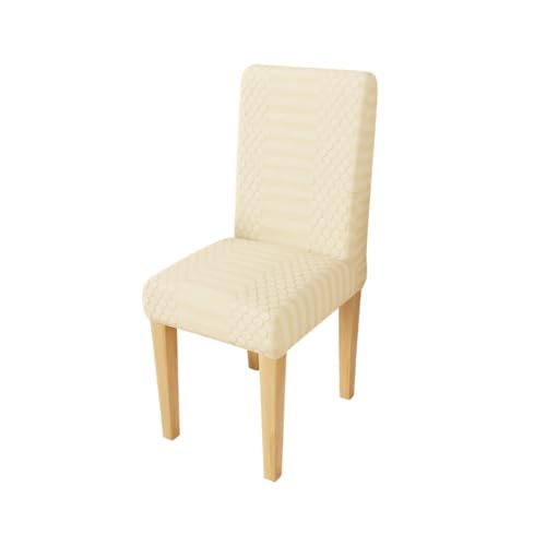 Image of Lukzer Elastic Dining Chair Cover - 1PC Pastel Yellow Dotted Stripe | Textured High Stretch Jacquard Seat Cover | Removable Washable Short Dining Chair Cover Protector Seat Slipcover | (CC-070-01)