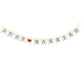 Just Married Banner, Hochzeit Bunting Banner mit 8 Flackern Mode LED Fee Lichterkette, Hängend Zeichen Girlande Wimpel Foto Stand Requisit für Braut Hochzeit Engagement Auto Party Dekoration