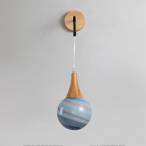 Aplique de pared globo de cristal y madera con cable ajustable para dormitorio 2