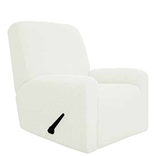 Easy-Going 4 Pieces Oversized Recliner Stretch Sofa Slipcover Sofa Cover Furniture Protector Couch Soft with Elastic Bottom, Polyester Spandex Jacquard Fabric Small Checks Cream,X-Large X-La