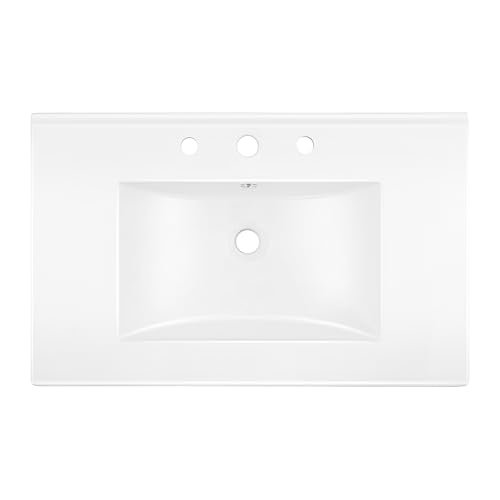 JONATHAN Y Ancillary 30 in. W x 18.25 in. D Ceramic Vanity Sink Top with 3-Hole Rectangular Single Sink Basin, White SNK1002A by JONATHAN Y - Used condition - Image 7