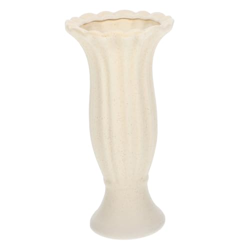 TOYANDONA Roman Column Ceramic Vase Medium Beige Tabletop Vase Decorative Flower Pot for Home and Office Floral Arrangement