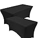 Reliancer 2 Pack 4\6\8FT Rectangular Spandex Table Cover Four-Way Tight Fitted Stretch Tablecloth Table Cloth for Outdoor Party DJ Tradeshows Banquet Vendors Weddings Celebrations (6FT, Black)