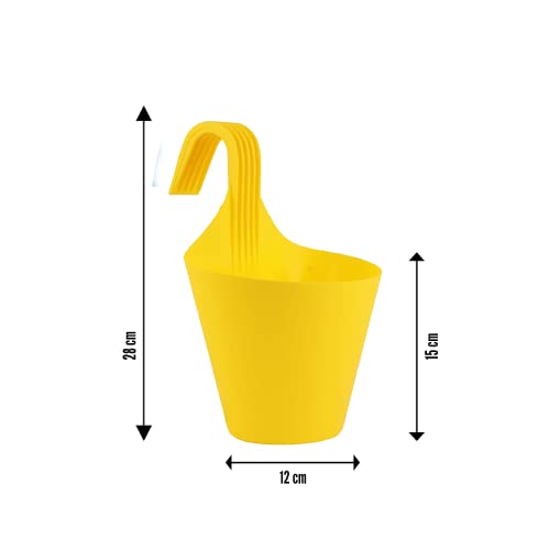 Image of Bharat International Industry Plastic Hanging Plants Hook Pot |Blue Color Railing, Balcony, Garden, Kitchen, Plastic Hook for Flower and Plants | (Hook Pot -Yellow)