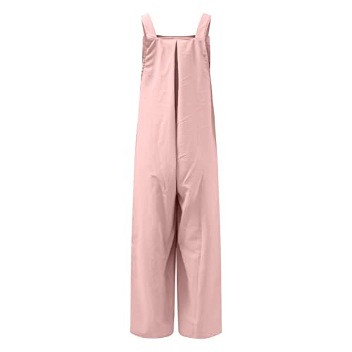 Uodsvp Summer Women's Clothes, Jumpsuits Women Dressy Wide Leg Jumpsuits For Backless Jumpsuit Women's One Piece Button Up Jumpsuit Casual Loose Sleeveless Rompers With Pockets 4X Casual (L, Pink) #TOP4