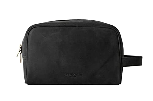 HOLZRICHTER Berlin Großer Leder Kulturbeutel zum Aufhängen - Premium Kulturtasche für Herren und Damen - schwarz Cover