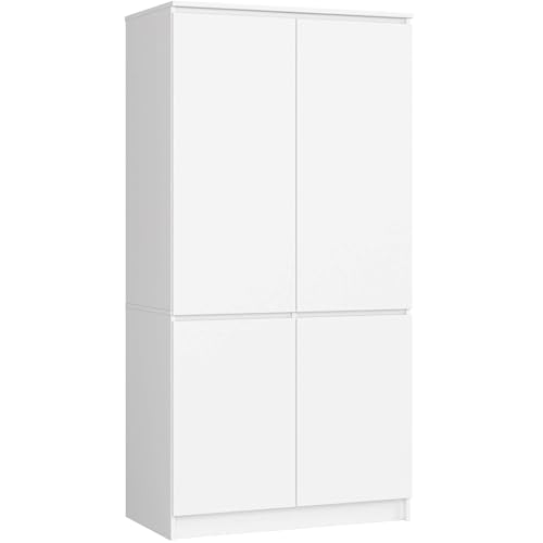 AKORD Empeigne pour armoire S90 90 cm | Armoire à vêtements avec 4 portes et miroir | Extension de garde-robe | L90 x A180 x P51 cm | Poids 66,6 kg | Blanc