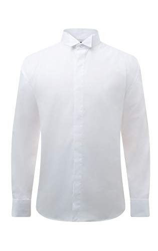 Dobell Mens White Tuxedo Dress Shirt Regular Fit Wing Collar Double Cuff Plain Fly Front-15.5