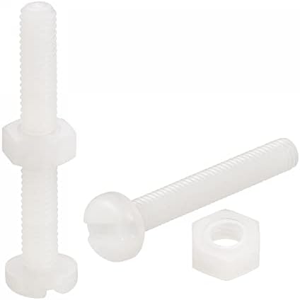 sourcing map 20 Pairs Nylon Screw Nut Assortment, M4x12mm Slotted Pan Head Screws & M4 Hex Nuts for Machinery, Electronics, White