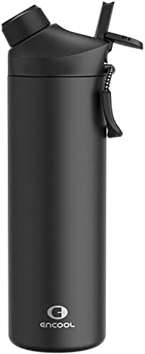 ENCOOL Insulated Stainless Steel Water Bottle with Straw and Spout Lid, Leak Proof, Cupholder Friendly, Double wall, for Sports, Gym, Travel (24oz, Midnight)
