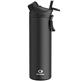 ENCOOL Insulated Stainless Steel Water Bottle with Straw and Spout Lid, Leak Proof, Cupholder Friend