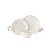 Pioneer Woman 12-Piece Stoneware Dinnerware Set, Colette Cream