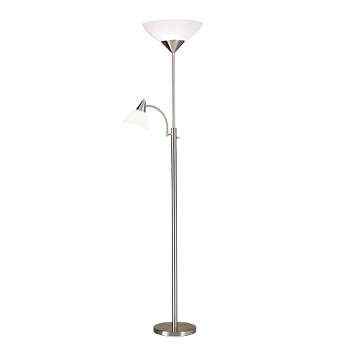 Adesso 7202-22 Piedmont 300W Combo Torchiere, 71 in, 2 x 150 W Incandescent/equiv. LED & 60W Incandescent Reading Light, Brushed Steel, 1 Floor Lamp