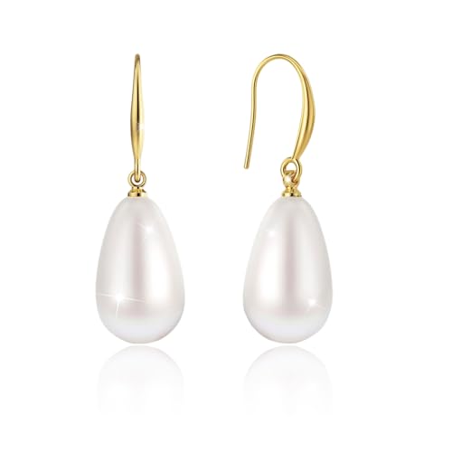 Boucle D'oreille Perle Femme, Élégant Boucles D'oreilles Pendantes Perles, Doux Boucle d Oreille Perle Blanche Pendante pour Fêtes, Mariages, Usage Quotidien (Blanc-B)