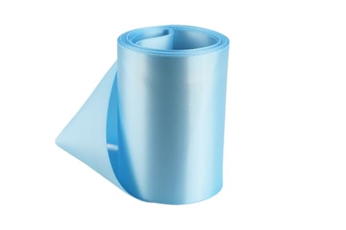 Image of Ribbon Bazaar Double Faced Satin - Premium Gloss Finish - 100% Polyester Ribbon for Gift Wrapping, Crafts, Scrapbooking, Hair Bow, Decorating & More - 4 inch Columbia Blue 25yd