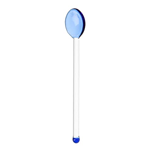 Cucharas pequeñas de vidrio, cuchara de mango largo para el hogar, cuchara de café, vaso agitador de espresso, cucharaditas de cristal transparente (azul)