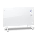 NAIZY Konvektor Heizung 2000W Glaskonvektor Konvektionsheizgerät TCH 2011 E Heizgerät Einstellbares 2-Heizstufen Elektroheizer mit 24h-Timer und LED-Display Elektroheizung mit Stativ（Weiß）