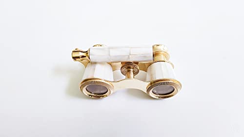 Vintage Mother Of Pearl Binocular For Opera Central Focus (1 Flat Pocket Compass 1.5 Inches Free) Theater Glasses Binocular With Bak-7 Prism And Handle For Adults Women 3 * 2 With Leather Box #TOP7