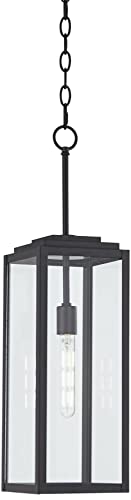 John Timberland Titan Modern Outdoor Hanging Light Fixture Mystic Black 27 1/4" Clear Glass Panel For Exterior Barn Deck House Porch Yard Patio Outside Garage Front Door Garden Home Roof Lawn #TOP1