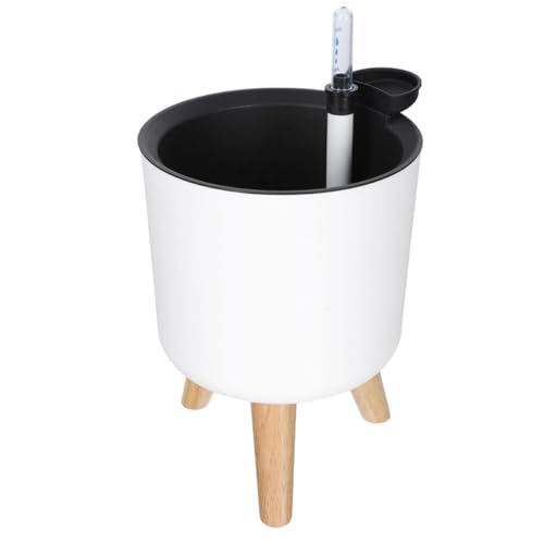 NUOBESTY Maceta de Autorriego Grande Blanca Patas de Madera y Medidor de Nivel de Agua para Interior, Adecuado para Oficina y Decoración de Hogar