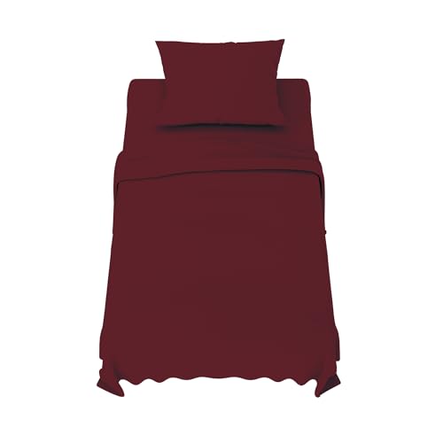 Dreamzie Parure de Lit 90x190 cm - 3 Pièces en Microfibre - Drap Housse 90x190 cm - Drap Plat 1 Personne 70x260 cm - 1 Taie Oreiller 50x80 - Certifié Oeko Tex - Bordeaux