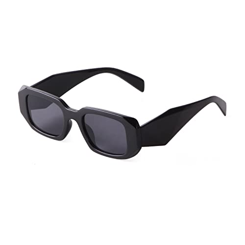 ADE WU Vintage Rechteckige Sonnenbrille für Damen 90er Retro Fashion Square Sonnenbrille(Leuchtendes Schwarz--Grau) Cover