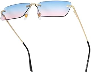 besbomig Rimless Rectangle Sunglasses - UV Protection Fashion Tinted Frameless Eyewear Vintage Square Glasses for Women Men