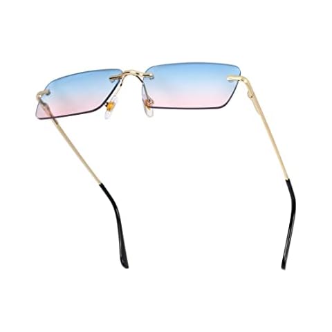 besbomig Rimless Rectangle Sunglasses - UV Protection Fashion Tinted Frameless Eyewear Vintage Square Glasses for Women Men Cover