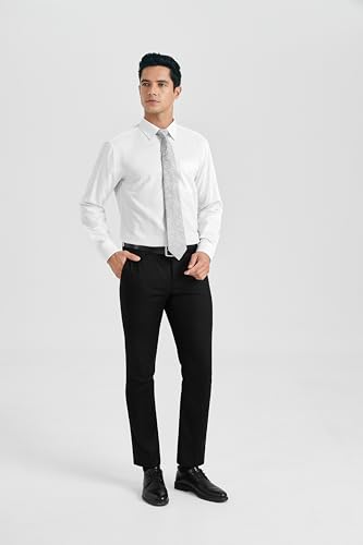 Image of HISDERN Mens Dress Shirt with Tie Pocket Square Set Classic Button Down Shirt Matching Tie Long Sleeve Shirts