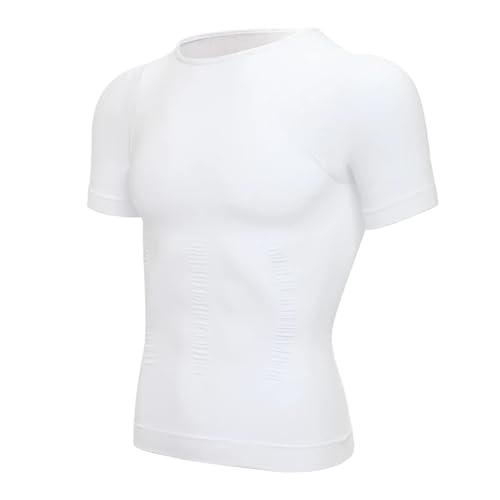 DSFIHJO Camiseta Reductora Hombre Hombres Body Shaper Adelgazante Compresión Camisas Camiseta Sin Costuras Entrenador De Cintura Músculo Vientre Faja for Pérdida Peso(White,XL)