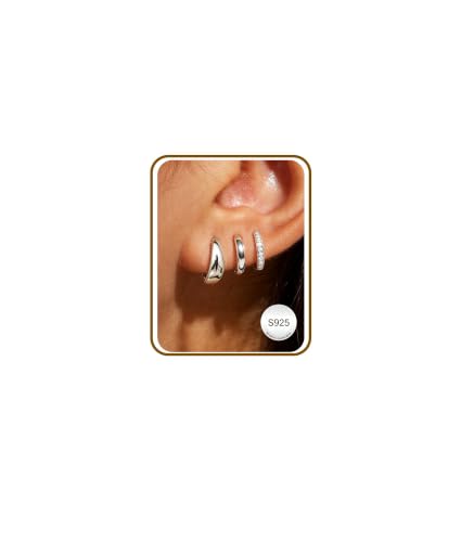 DORANA Sterling Silver Earrings for Women Non Tarnish Small Huggie Earrings 925 Hypoallergenic Cartilage Stackable Sleeper Hoops Silver Stacks Sets for Multiple Piercing 3 Pairs