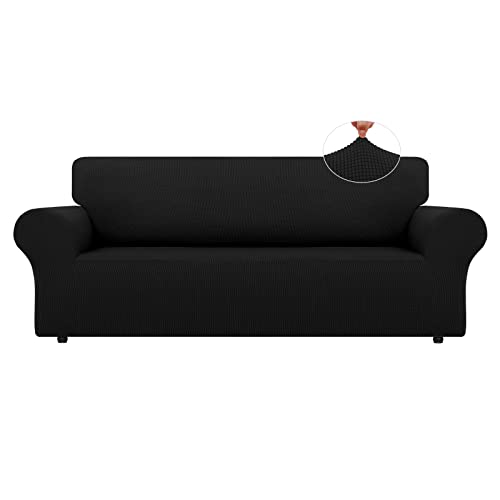 LURKA Stretch Oversized Sofa Slipcovers 1 Piece Couch Covers for 3 Cushion Couch Sofa Furniture Protector Full Sofa Covers with Elastic Bottom for Kids and Pet (X-Large, Black)
