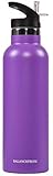 Signature Fitness Double-Wall Vacuum Insulated Stainless Steel Water Bottle, 3 Caps Included, 24 Oz, Lavender