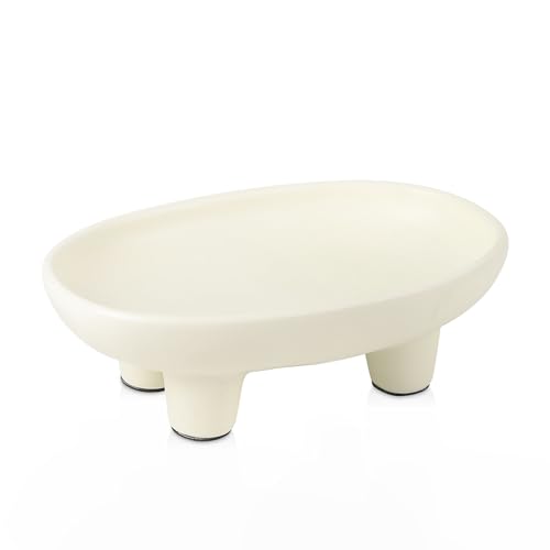 Sureasy - Frutero de cerámica para encimera de cocina, cuenco decorativo para decoración del hogar, cuenco moderno de pedestal con 4 patas, cuencos ovalados de 10 pulgadas, soporte para frutas y