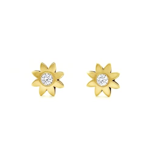 Pendientes bebe oro amarillo sol evitan alergias con rosca segura Mondepetit