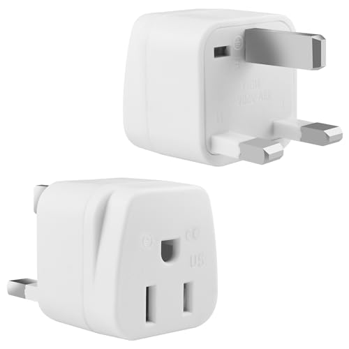 2 Pack US to UK Plug Adapter USA to UK Plug Adapter American to UK Plugs Adapters American Canada Mexico Japan to British Grounded Converter Power Adaptor (White)